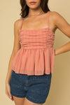 Ruched Front Smocked Back Peplum Cami Top
