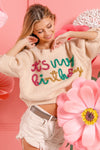Puff Sleeve "It's My Birthday" Metallic Letter Sweater