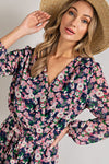 Long Sleeve V-Neck Waist Tie Romper