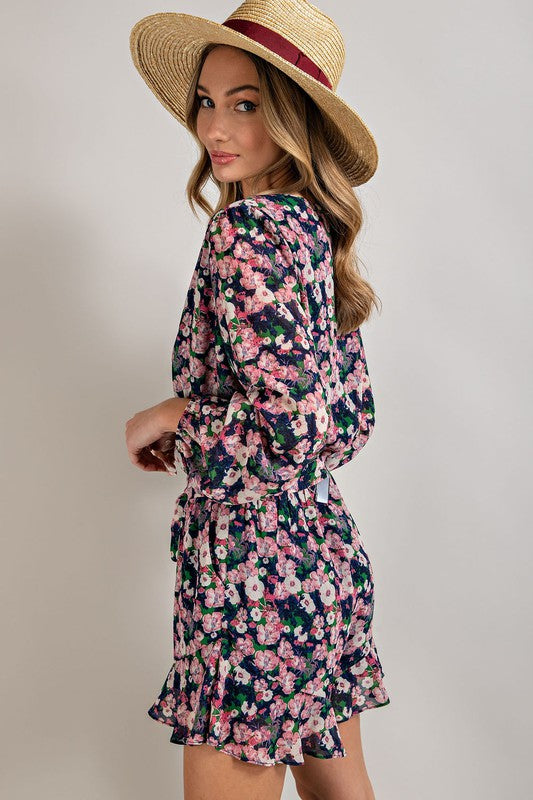 Long Sleeve V-Neck Waist Tie Romper