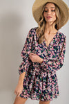 Long Sleeve V-Neck Waist Tie Romper