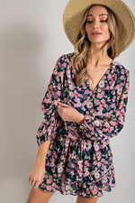 Long Sleeve V-Neck Waist Tie Romper