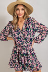 Long Sleeve V-Neck Waist Tie Romper