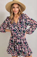 Long Sleeve V-Neck Waist Tie Romper