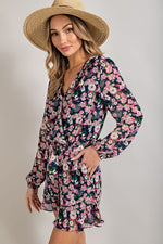 Long Sleeve V-Neck Waist Tie Romper