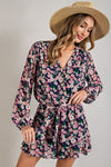 Long Sleeve V-Neck Waist Tie Romper