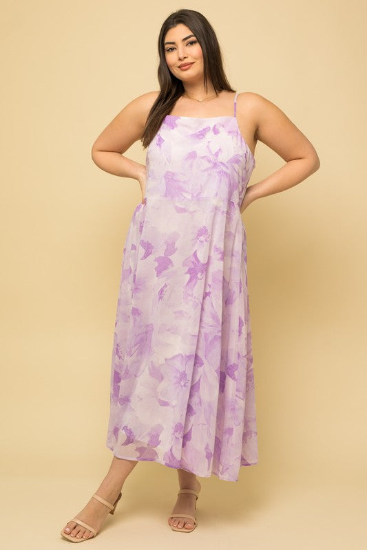 Smocked Back Floral Maxi Dress (Plus Size)