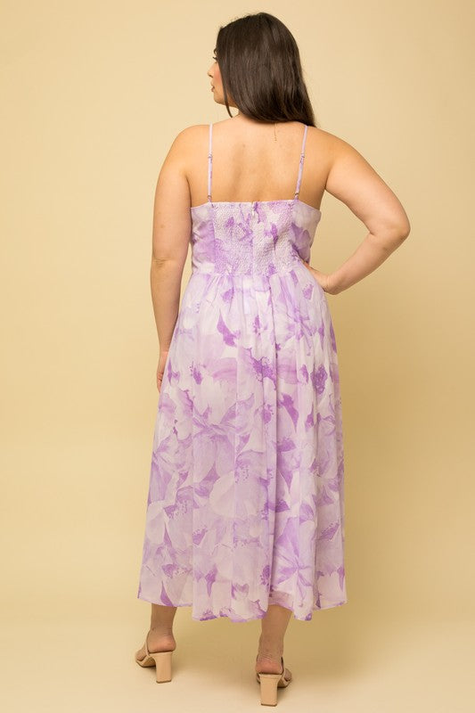 Smocked Back Floral Maxi Dress (Plus Size)