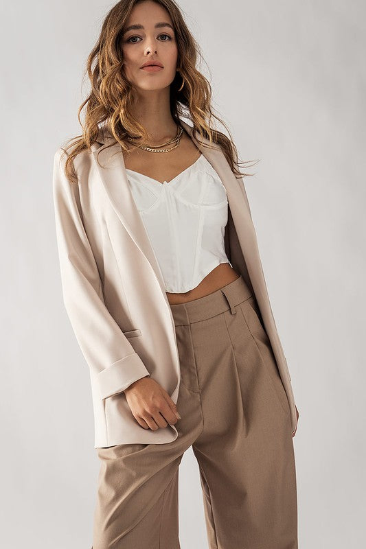 Cuffed Sleeve Blazer (Beige)