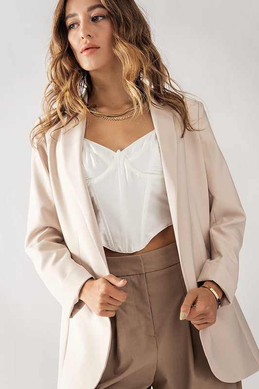 Cuffed Sleeve Blazer (Beige)