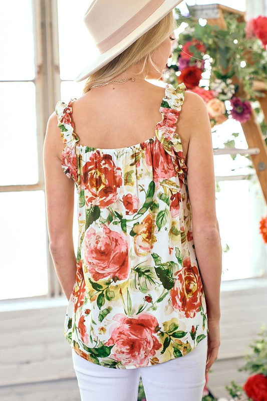 Ruffle Strap Floral Print Top