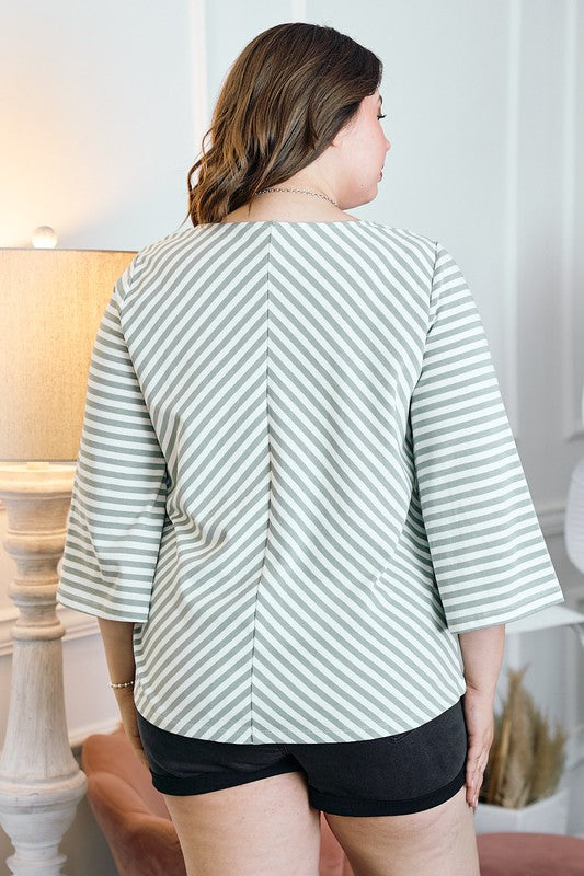Boat Neck Striped Top (Plus Size)