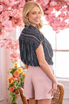 Drop Shoulder Striped Collared Top