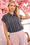Drop Shoulder Striped Collared Top