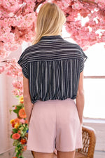 Drop Shoulder Striped Collared Top