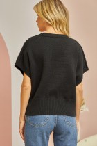 Button Front Cable Knit Short Sleeve Sweater
