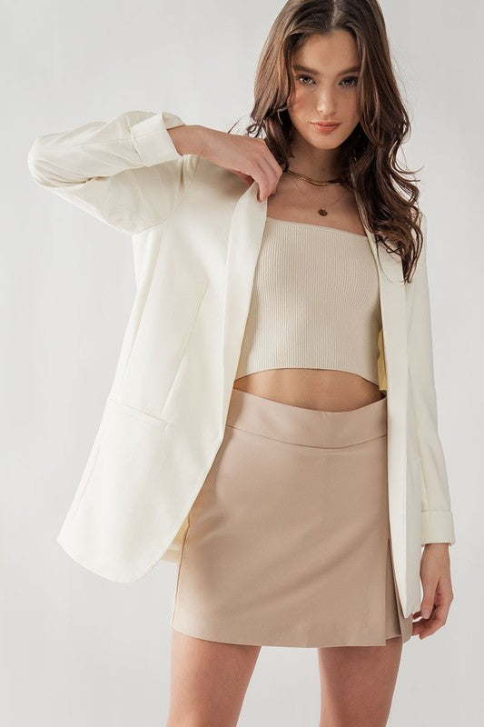 Cuffed Sleeve Blazer (Ivory)
