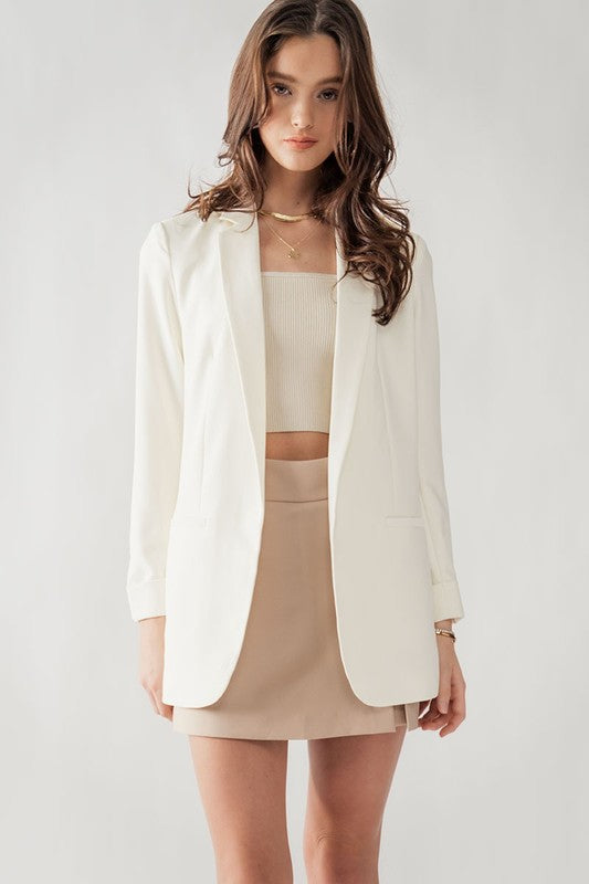 Cuffed Sleeve Blazer (Ivory)