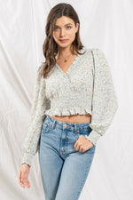 Long Sleeve Smocked Bottom Floral Top
