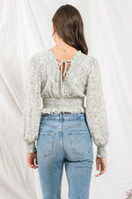 Long Sleeve Smocked Bottom Floral Top