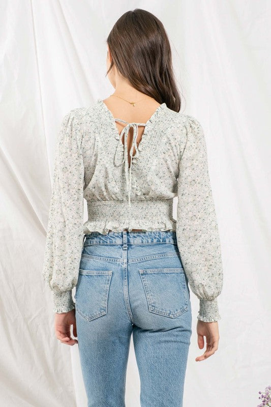 Long Sleeve Smocked Bottom Floral Top