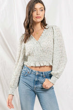 Long Sleeve Smocked Bottom Floral Top
