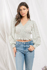 Long Sleeve Smocked Bottom Floral Top