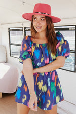 Brushed Print Puff Sleeve Romper