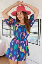 Brushed Print Puff Sleeve Romper