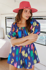 Brushed Print Puff Sleeve Romper