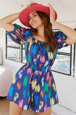 Brushed Print Puff Sleeve Romper