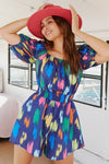 Brushed Print Puff Sleeve Romper