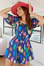 Brushed Print Puff Sleeve Romper