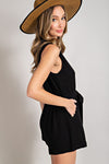 Sleeveless V-Neck Button Front Romper (Black)
