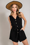 Sleeveless V-Neck Button Front Romper (Black)