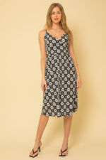 Geo Pattern Sleeveless Faux Wrap Midi Dress