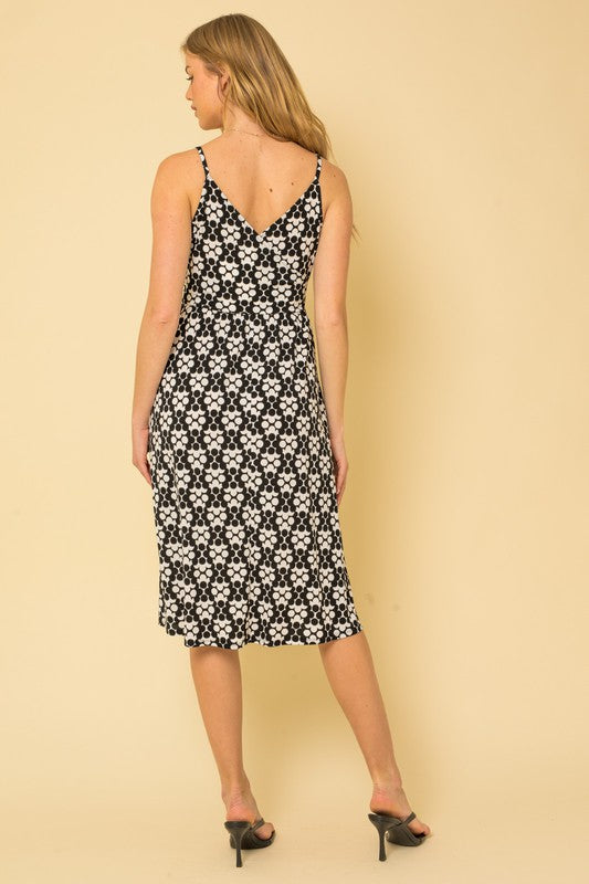 Geo Pattern Sleeveless Faux Wrap Midi Dress