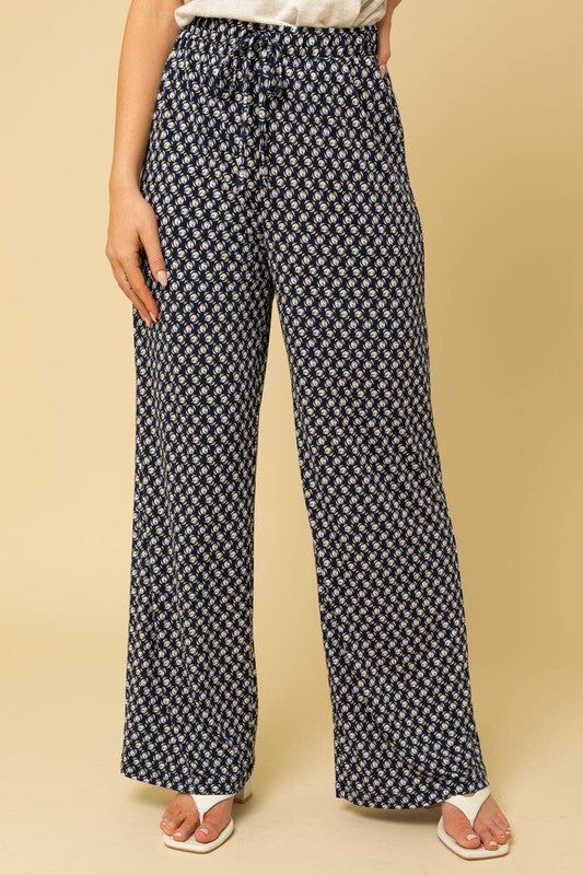 Geo Print Elastic Waist Pants