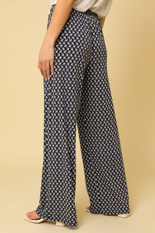 Geo Print Elastic Waist Pants