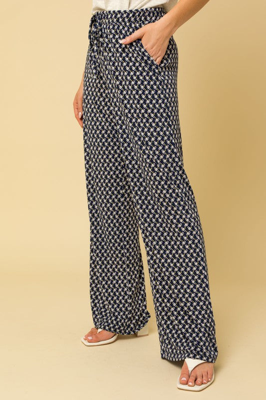 Geo Print Elastic Waist Pants
