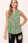 Sleeveless Floral Print Back Pleat Top