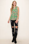 Sleeveless Floral Print Back Pleat Top