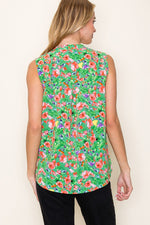 Sleeveless Floral Print Back Pleat Top
