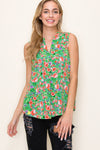Sleeveless Floral Print Back Pleat Top