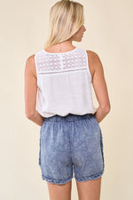 Raw Hem Paperbag Denim Shorts