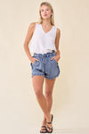 Raw Hem Paperbag Denim Shorts