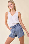 Raw Hem Paperbag Denim Shorts