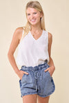 Raw Hem Paperbag Denim Shorts