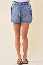 Raw Hem Paperbag Denim Shorts