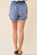 Raw Hem Paperbag Denim Shorts
